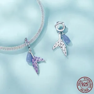 925 Sterling Silber Meerjungfrauenschwanz Anhänger mit blauer Perle und Zirkonia