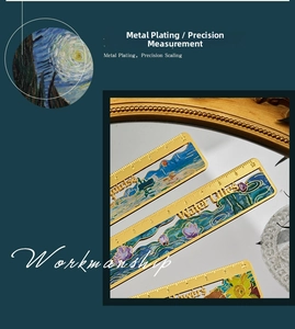 Detail of metal plating ruler with Impressionist oil painting art and 10cm precision scale