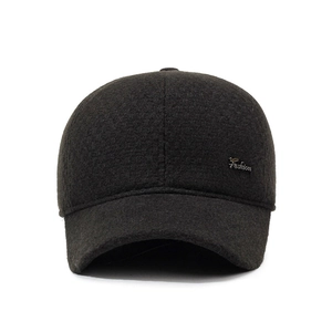 Men's winter wool baseball cap with thick warm lining and fashion metal plate detail