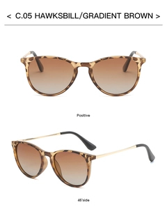 Detailed views of kids oval sunglasses with tortoiseshell frames and gold metal temples