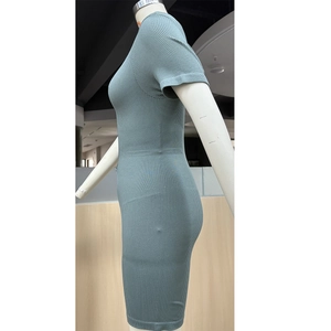 Close-up of seamless ribbed knit texture and side view fit of the bodycon yoga jumpsuit