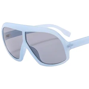 Oversized retro sunglasses with light blue frame and grey lenses for men and women
