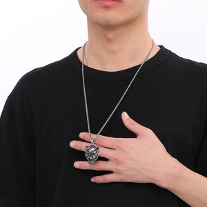 Hip hop 3D leopard head pendant necklace in silver stainless steel for men's fashion