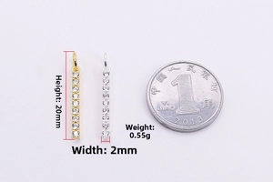 Detailed view of rectangular micro-pave zircon pendants showing 20mm height dimensions