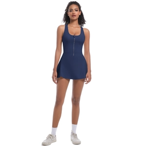 Robe de sport sans manches bleu marine avec fermeture éclair pour tennis et running