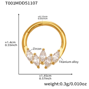 Detailed size and weight chart for titanium alloy nose ring with marquise zircon stones