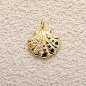 Golden seashell charm pendant with colorful gradient zircons for DIY jewelry making
