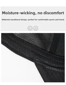 Detailed close-up of wide sweatband and breathable mesh fabric on sport baseball cap