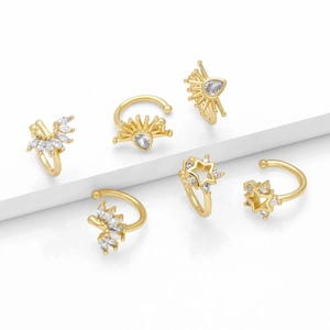 Manchette Oreille Cuivre Plaqué Or Boucles Oreilles Sans Perçage Zircon Étoile Couronne Fleur Bijoux Pour Femmes