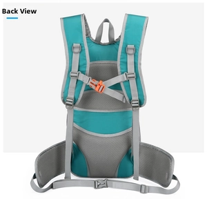 Detail of ergonomic breathable mesh padding and adjustable chest strap on cycling backpack