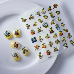 5D embossed pineapple nail decals with cute cartoon designs and Cyrillic text TS-221