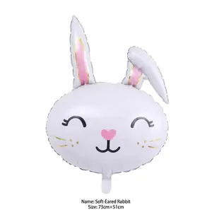 Detail of bunny foil balloon showing floppy ear rabbit design size 73cm x 51cm for Easter