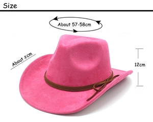 Guide des tailles chapeau en daim rose avec circonférence 57-58cm et bord large de 8cm