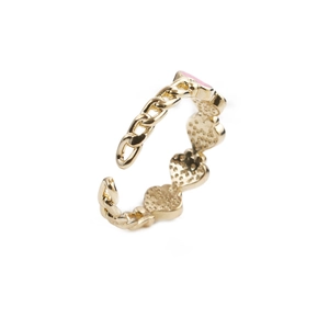Fashionable gold open ring featuring a pink heart and chain link design for women