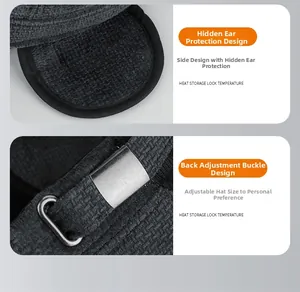 Detail of hidden ear flaps and adjustable metal buckle on winter thermal flat cap
