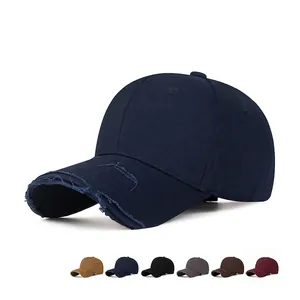 Distressed Baseball Cap Pure Cotton Adjustable Frayed Edge Ripped Dad Hat Vintage Sun Protection Casual Outdoor Unisex