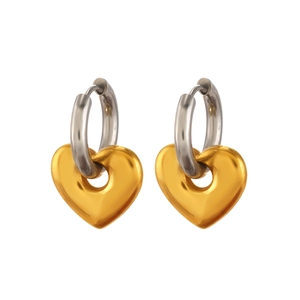 Boucles d'oreilles cœur bicolores minimalistes en acier inoxydable doré et argenté