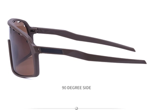 Side view showing streamlined deep coffee frames and robust wrap-around sport lenses