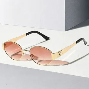 Oval Sunglasses Retro Metal Frame UV Protection Fashion Gradient Lens Trendy Eyewear For Men And Women