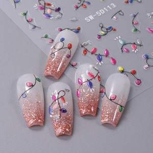Christmas fairy light nail stickers on pink glitter gradient long ballerina press-on nails