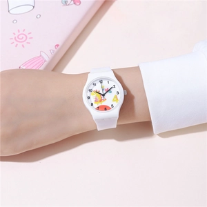 Orologio per bambini in silicone bianco con dinosauro giallo sul quadrante al polso