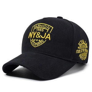 Oversized black baseball cap with yellow embroidery 45-degree angle outdoor fashion hat