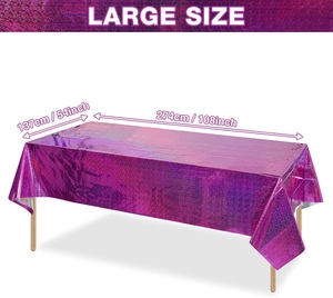 Macro view of purple laser rainbow foil tablecloth measuring 137x274cm for party decor