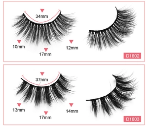 Detailed size parameters for D1602 and D1603 dense synthetic false eyelashes in pink box