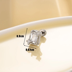 Star geometry stud earring with clear zircon and silver screw-back design
