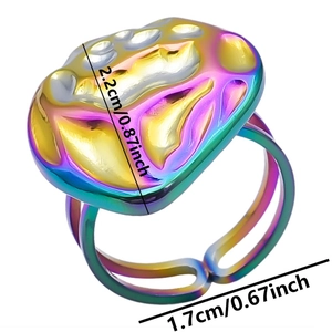 Irregular rainbow steel ring dimensions showing 2.2cm face and 1.7cm adjustable diameter