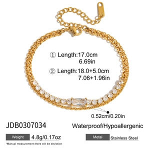 Tableau des tailles du bracelet en acier inoxydable 18K doré avec zircone cubique