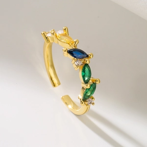 Minimalist 18K gold plated ring featuring colorful marquise cut zircon stones