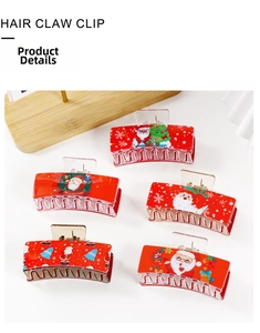 Cinq pinces à cheveux de Noël rouges translucides avec motifs Père Noël et flocons
