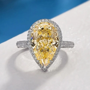 Pear Cut Water Drop Zircon Ring Elegant Copper Halo Sparkling Wedding Engagement Jewelry For Women