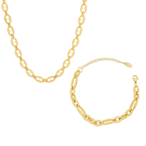 18K gold-plated chunky link chain necklace and bracelet jewelry set for women