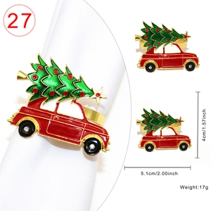 Detail of red vintage car napkin ring with Christmas tree and metal dimensions