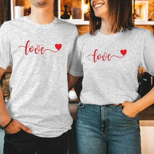 Love Heart Print Cotton T-Shirt Round Neck Short Sleeve Breathable Casual Summer Top For Men Women Couples