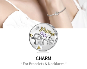 Detail eines 925er Silber-Elefanten-Charms mit MOM-Gravur für Armbänder und Ketten