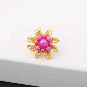 Elegant gold flower brooch with pink pearls for women, minimalist floral fashion accessory