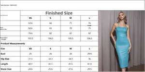Detailed size chart for the sequined backless bodycon dress in cm and inches