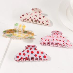 Fresh fruit print hair claws set featuring cherry lemon and strawberry patterns