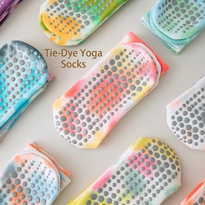 Tie-dye cotton yoga socks with non-slip silicone grips for pilates and fitness