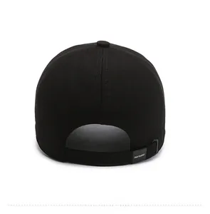 Rear view of black outdoor cap showing adjustable strap and high-density twill texture