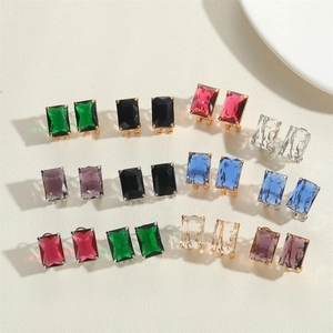 Square crystal zircon stud earrings in multiple vibrant colors with gold metal prong setting