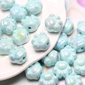 Iridescent light blue cat paw acrylic beads with AB coating for DIY jewelry making