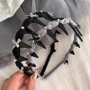 Rhinestone Bow Spiky Headband Plastic Fabric Gothic Balletcore Hair Band Non Slip Accessory For Women