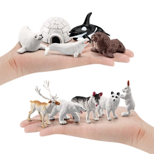 10-piece miniature arctic animal figure set featuring polar bear and husky for education