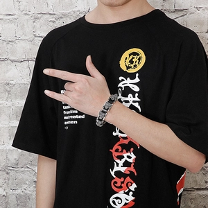 Men's hip hop tiger head bracelet featuring steel lion relief on woven leather strap