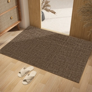 Japanese style woven linen rectangular brown rug on light wood floor for home