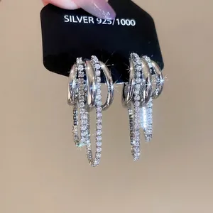 Boucles d'oreilles franges en argent S925 avec chaînes à couches et zircons cubiques